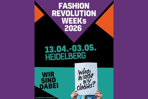 Plakat der Fashion Revolution Week 2026, Bunte grafische Elemente Titel und Zeitraum