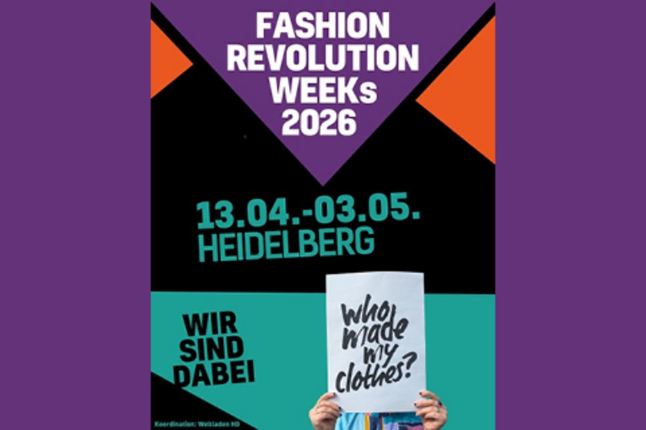 Plakat der Fashion Revolution Week 2026, Bunte grafische Elemente Titel und Zeitraum