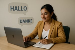 Frau lernt Deutsch in einem Onlinekurs